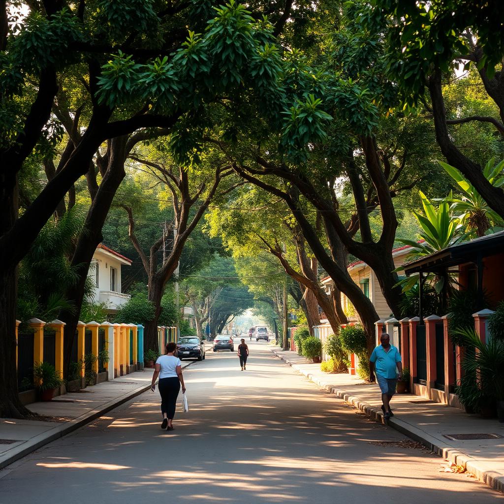 A tree-shaded residential street in Cali.